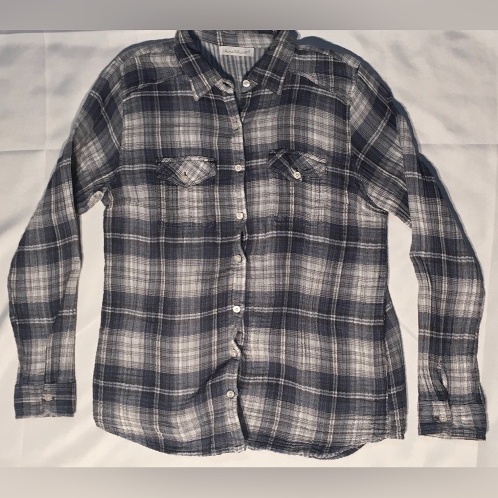 Keren Hart women’s plaid long sleeve soft button‎ down Navy & Blue size X-Large